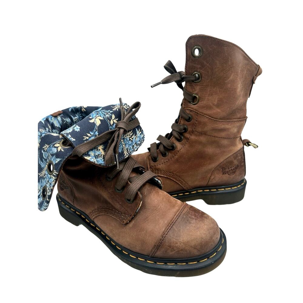 RARE Dr Martens  Aimilita Triumph Floral Fold Down Leather Combat Boots Grunge 7